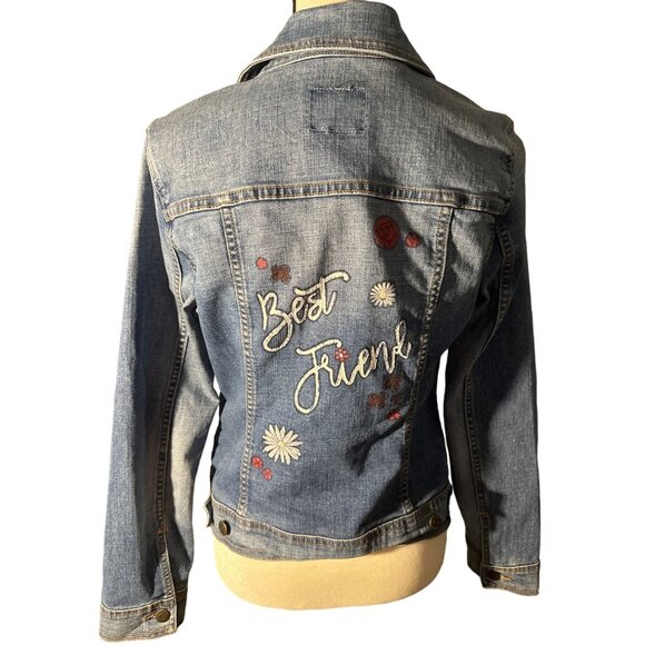 Old Navy Jackets & Blazers - Old Navy Painted "Best Friend" Denim Jacket Women Size Medium Flowers